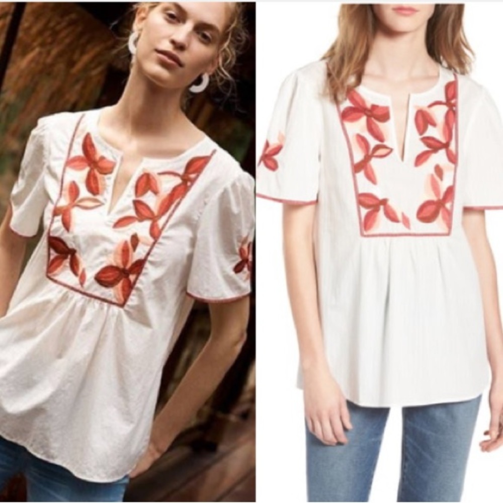 Madewell Fable Embroidered Floral Crinkle Cotton Top - S
